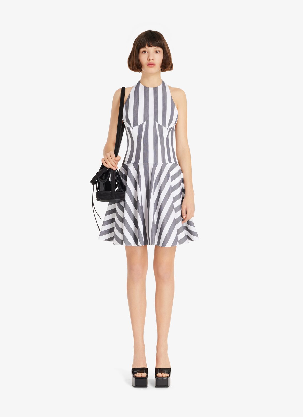 Short striped poplin Sun-Dress ALAÏA WHITE/BLACK SHORT STRIPED POPLIN SUN-DRESS